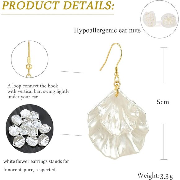 Seashell Handmade Shell Floral Petal Design Flower Dangle Earrings For Women - Picture 7 of 7